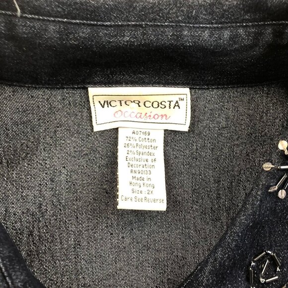 Victor Costa Occasion Women's Denim Jacket Embellished Snap Front Black - Picture 10 of 13
